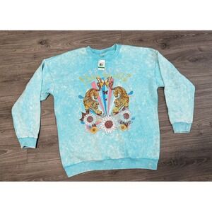 Self Esteem Free Spirit Sweatshirt L Tigers Sunflowers Tie Dye Boho Graphic Blue